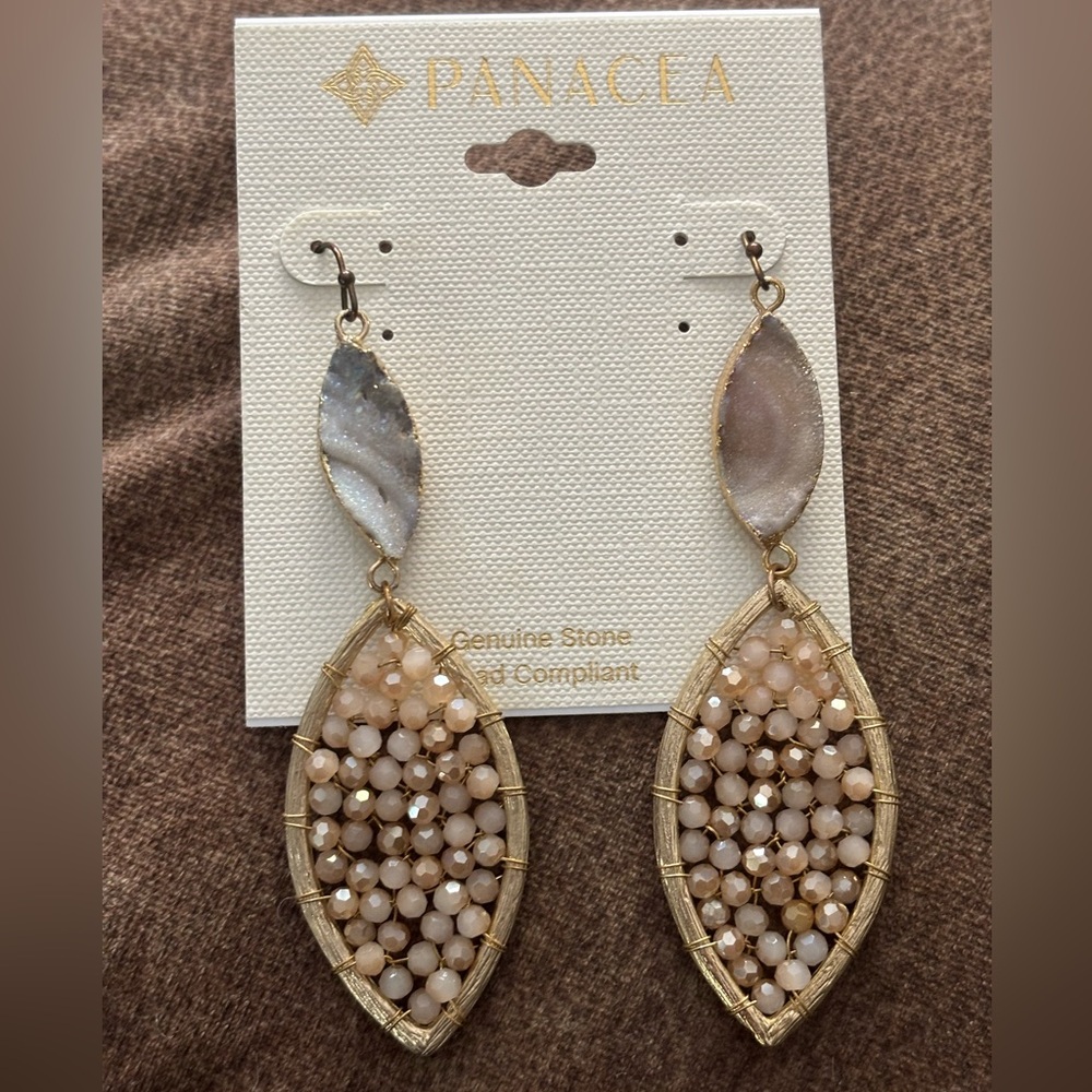 Nordstrom Gold and Cream Leaf Dangle Earrings